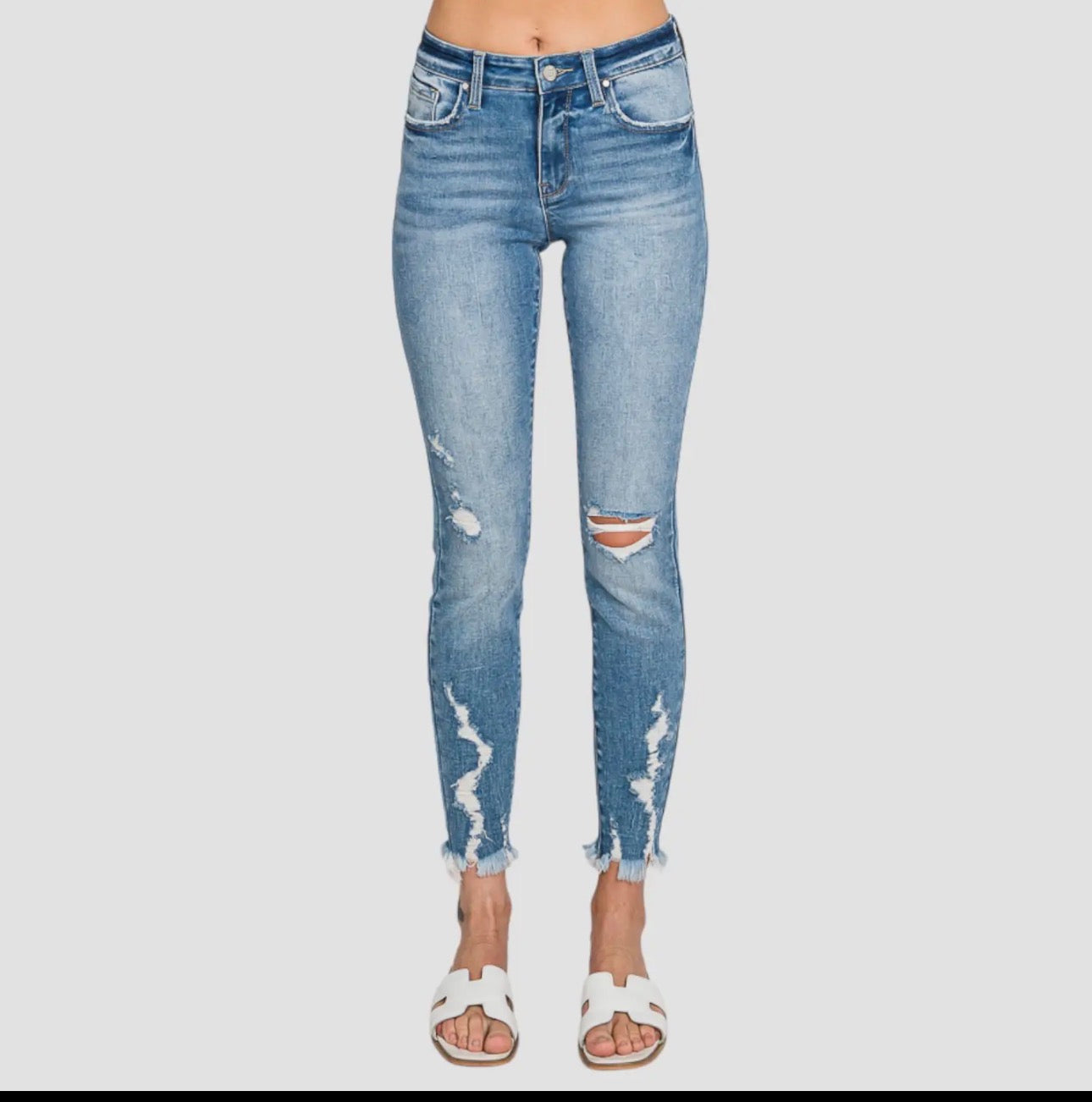 Frayed Edge Mid-Rise Skinny Jeans