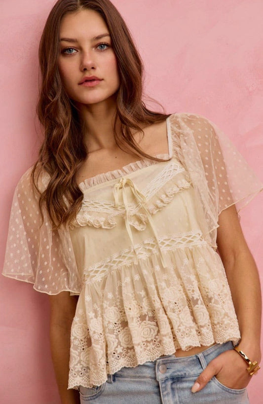 Cream & Lace Dream Peplum Top