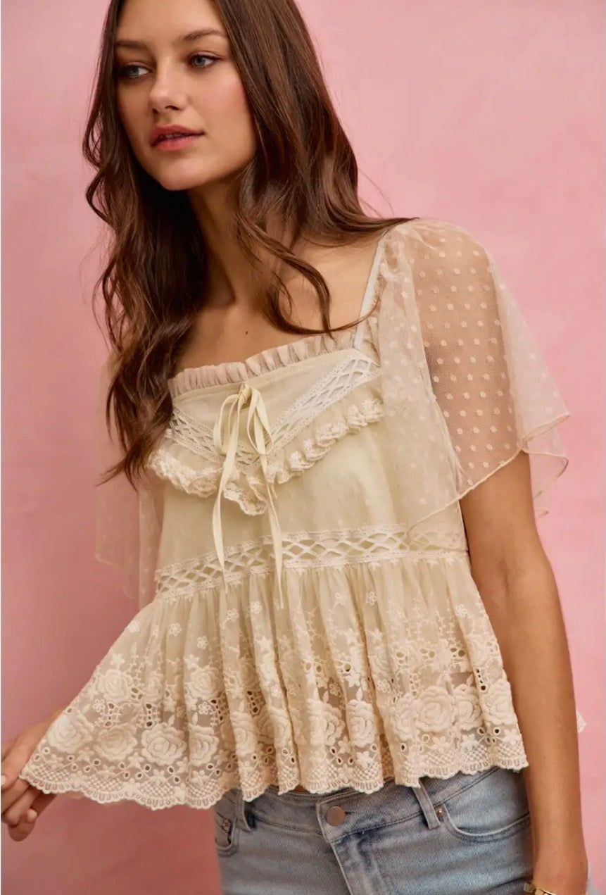 Cream & Lace Dream Peplum Top